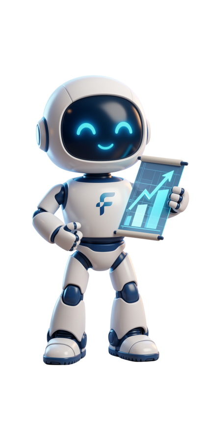 Flux the robot presenting a rising growth chart